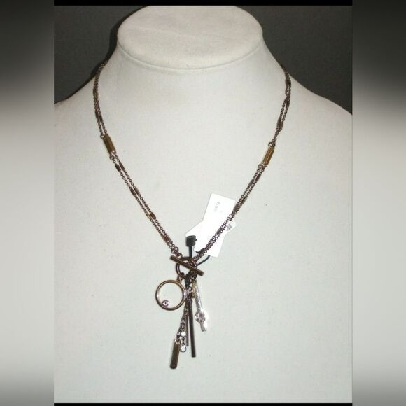 WHITE HOUSE BLACK MARKET CONVERTIBLE CHARM PENDANT CHOCOLATE NECKLACE NWT 18 3/8 - Picture 2 of 4